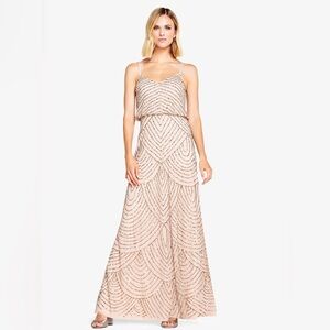 Adrianna Papell Art Deco Beaded Blousom Gown (taupe/pink)
